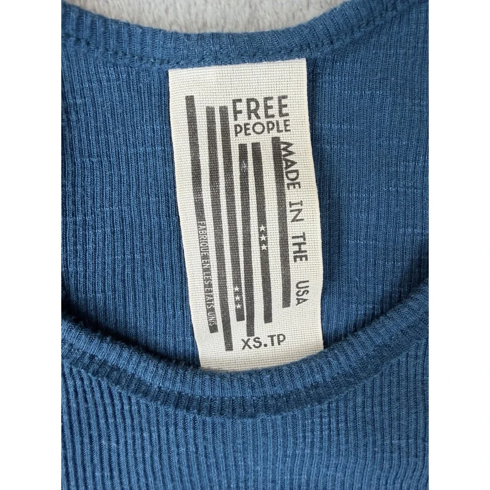 Free People Blue Ribbed Racerback Tank Top Womens XS Sleeveless USA